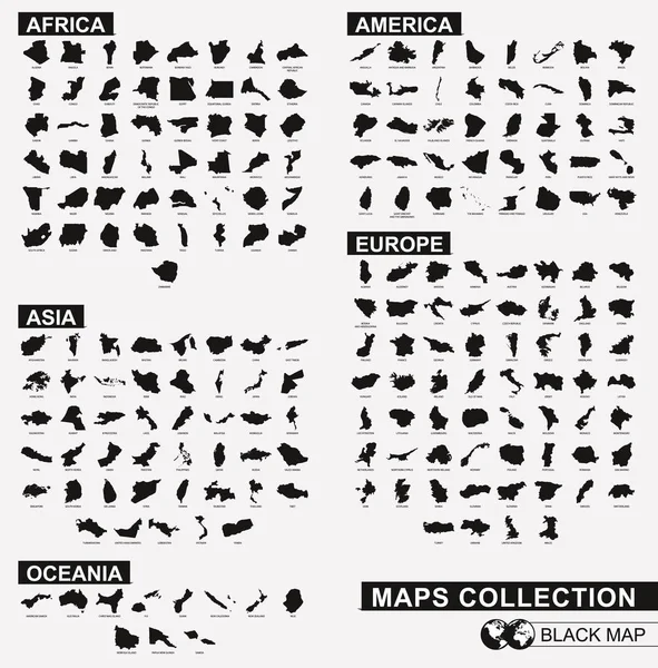 Чорна карта світу, велика колекція . — стоковий вектор