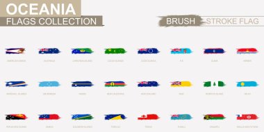 Grunge soyut fırça darbesi koleksiyonu, Okyanusya bayrakları.