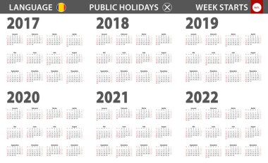 2017-2022 Romanya dilinde yıl takvimi, hafta Pazar başlıyor