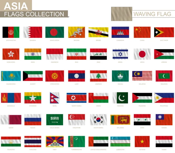 Національний прапор азіатських країн з розмахуючи ефектом, офіційні пропорції — стоковий вектор