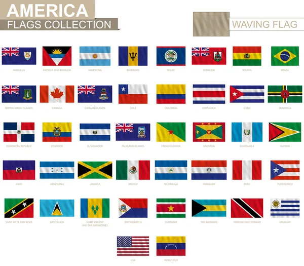 Bandera nacional de los países americanos con efecto ondulante, proporción oficial — Vector de stock
