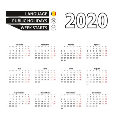Takvim 2020 Romendilinde, hafta Pazartesi günü başlıyor.