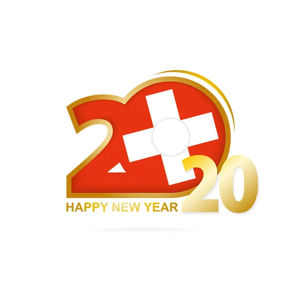 Año 2020 con patrón de bandera de Suiza. Feliz Año Nuevo Diseño . — Vector de stock