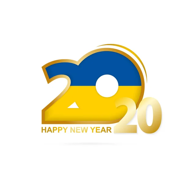 Año 2020 con patrón de bandera de Ucrania. Feliz Año Nuevo Diseño . — Archivo Imágenes Vectoriales