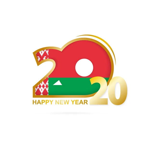 Año 2020 con patrón de bandera de Bielorrusia. Feliz Año Nuevo Diseño . — Vector de stock