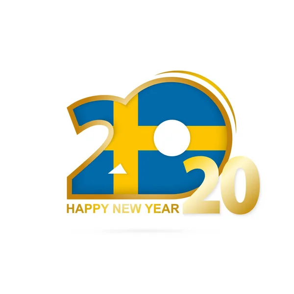 Año 2020 con patrón de bandera de Suecia. Feliz Año Nuevo Diseño . — Vector de stock