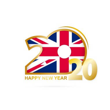 Yıl 2020 Birleşik Krallık Bayrağı desen ile. Mutlu Yıllar Tasarım