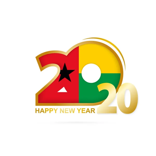 Ano 2020 com padrão de bandeira da Guiné-Bissau. Feliz Ano Novo Design —  Vetores de Stock