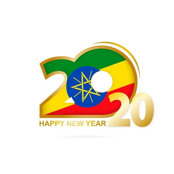 Ano 2020 com padrão de bandeira da Etiópia. Feliz Ano Novo Design . —  Vetores de Stock