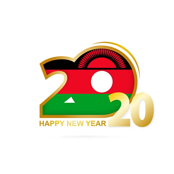 Ano 2020 com padrão Bandeira do Malawi. Feliz Ano Novo Design . —  Vetores de Stock