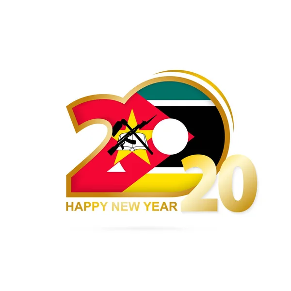 Année 2020 avec le modèle de drapeau du Mozambique. Bonne année Design . — Image vectorielle