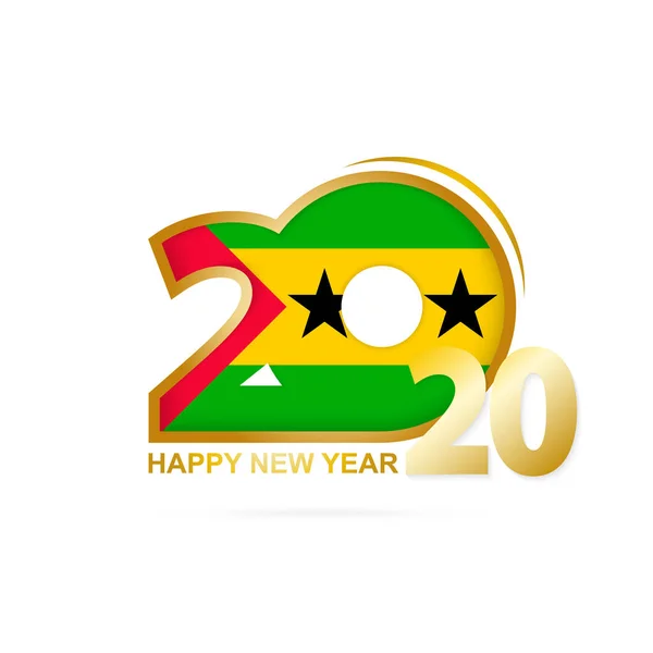 Ano 2020 com padrão de Bandeira de São Tomé e Príncipe. Feliz Ano Novo Design —  Vetores de Stock