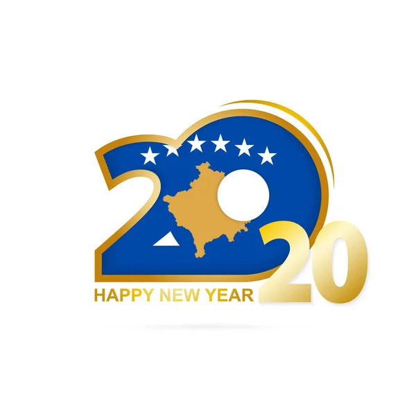 Rok 2020 z Kosowem flaga wzór. Szczęśliwego nowego roku projektowania. — Wektor stockowy