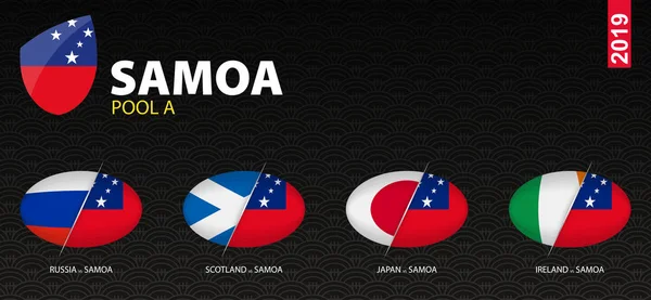 Todos los juegos del equipo de rugby de Samoa en el grupo A estilizado como iconos . — Archivo Imágenes Vectoriales