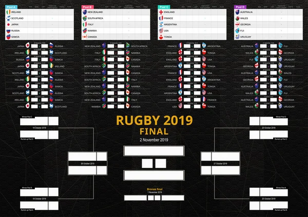 Soporte de torneo de rugby sobre fondo negro abstracto . — Archivo Imágenes Vectoriales