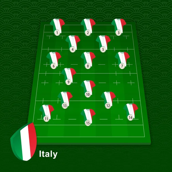 Włochy Rugby Team pozycja gracza na polu rugby. — Wektor stockowy