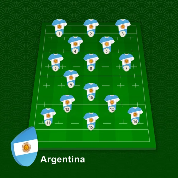 Argentina posición de jugador de rugby en el campo de rugby . — Vector de stock