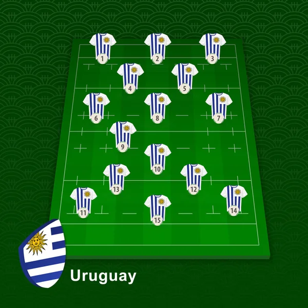 Uruguay posición de jugador de rugby en el campo de rugby . — Vector de stock