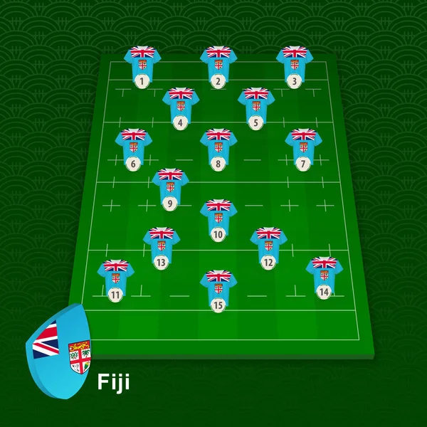 Posizione del giocatore della squadra di rugby delle Fiji sul campo di rugby . — Vettoriale Stock