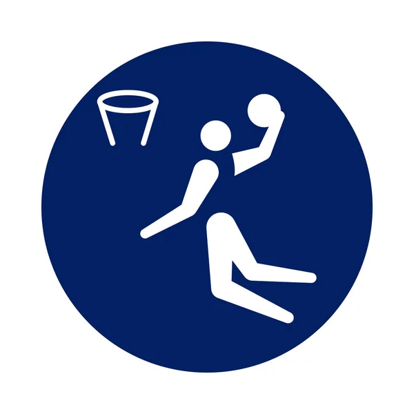 Ronde basketbal pictogram, nieuw sport icoon in blauwe cirkel. — Stockvector