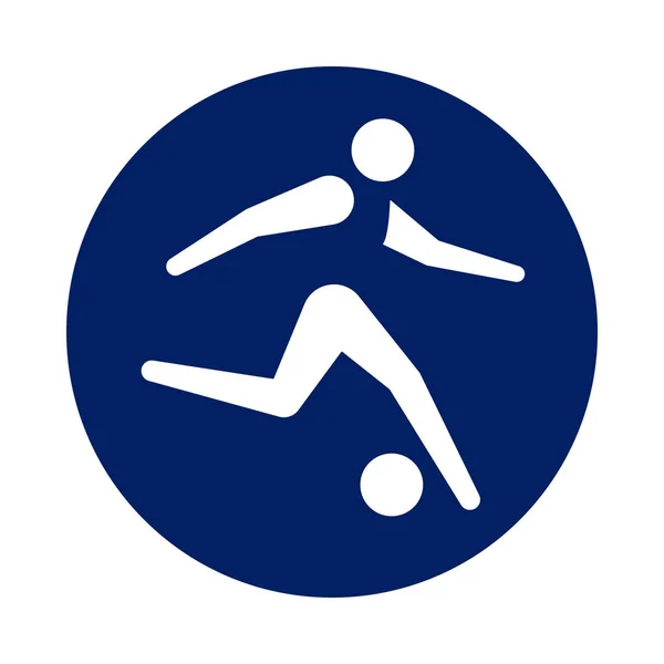 Rundes Fußball-Piktogramm, neue Sport-Ikone im blauen Kreis. — Stockvektor