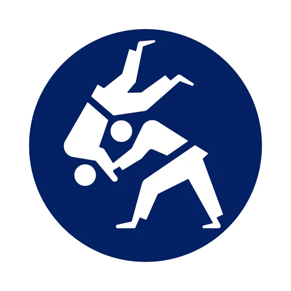 Pittogramma Judo rotondo, nuova icona dello sport in cerchio blu . — Vettoriale Stock