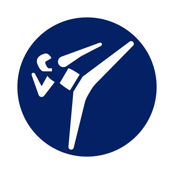 Round Taekwondo pictogram, new sport icon in blue circle. — Stock Vector