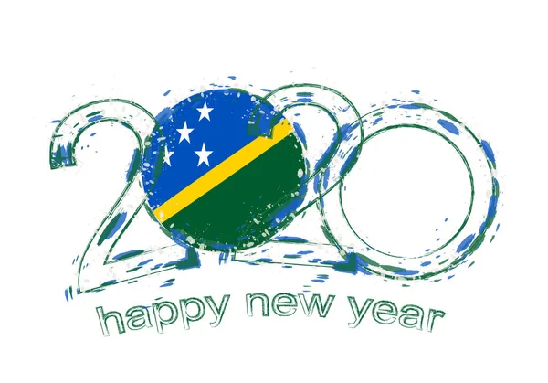 Bonne année 2020 avec le drapeau des Îles Salomon . — Image vectorielle