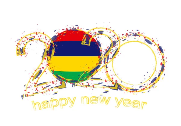 Feliz Año Nuevo 2020 con la bandera de Mauricio . — Vector de stock
