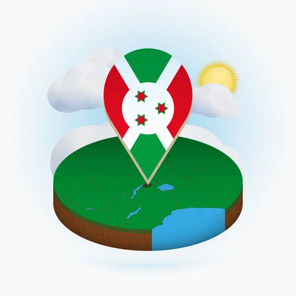 Burundi izometrik yuvarlak harita ve Burundi bayrağı ile nokta işareti — Stok Vektör