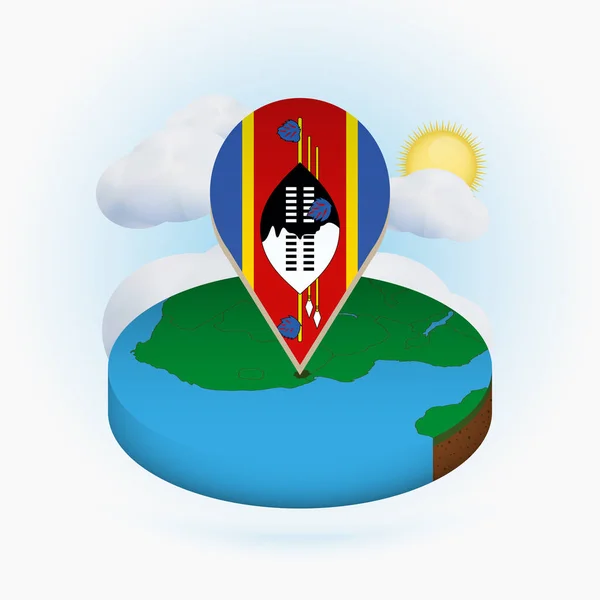 스와질란드의 아이소메트릭 라운드 맵과 스와질란드의 국기가 있는 포인트 마커 — 스톡 벡터
