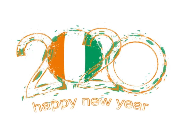 Feliz Año Nuevo 2020 con Bandera de Costa de Marfil — Archivo Imágenes Vectoriales