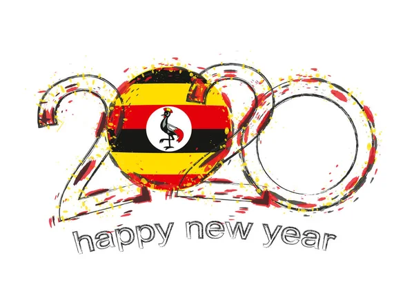 Feliz Ano Novo 2020 com a bandeira de Uganda —  Vetores de Stock