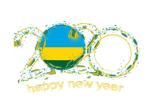 Gott nytt 2020 år med flagga av Rwanda — Stock vektor