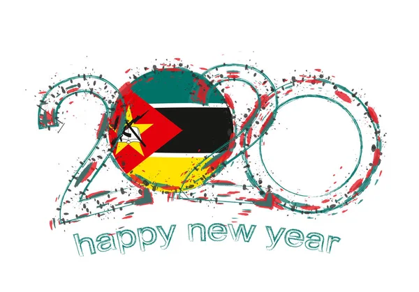 Feliz Ano Novo 2020 com a bandeira de Moçambique —  Vetores de Stock