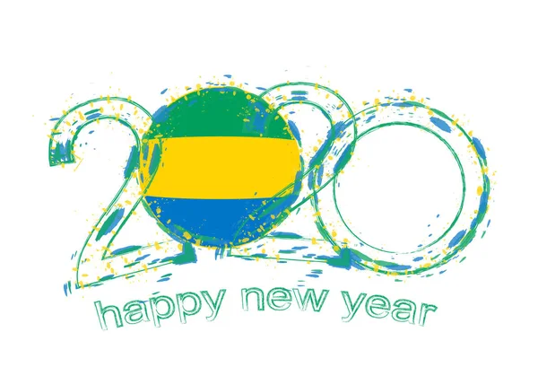 Frohes neues Jahr 2020 mit Fahne von Gabun — Stockvektor