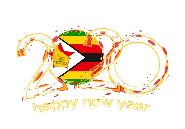 Feliz Ano Novo 2020 com a bandeira do Zimbabué —  Vetores de Stock