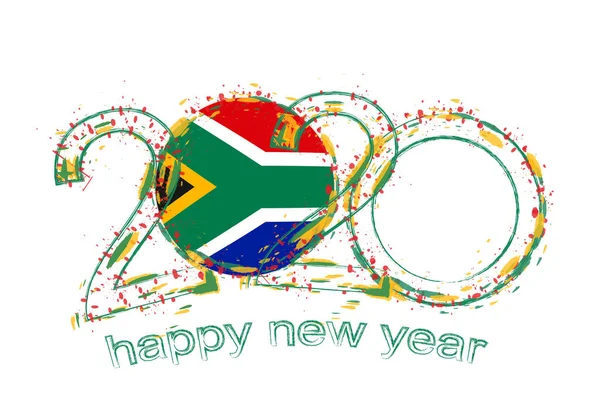 Feliz Ano Novo 2020 com a bandeira da África do Sul —  Vetores de Stock