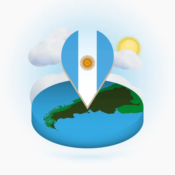 Isométrico mapa redondo de Argentina y marcador de punto con bandera de Argentina — Vector de stock