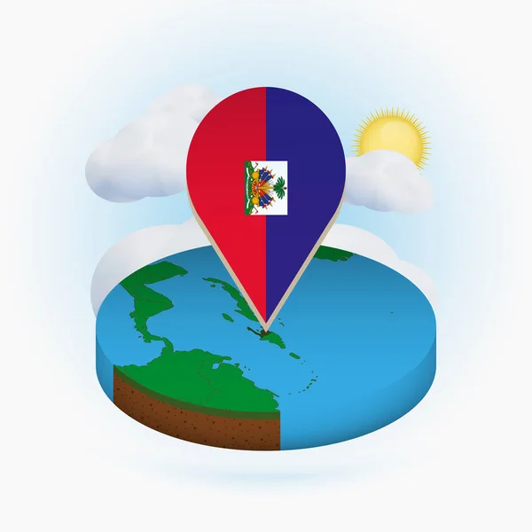 ハイチのアイソメ丸地図とハイチの旗を持つポイントマーカー — ストックベクタ