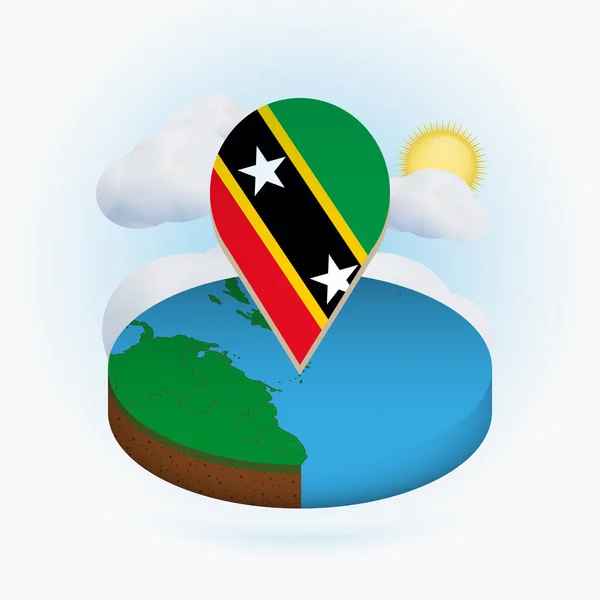 Saint Kitts ve Nevis izometrik yuvarlak harita ve Saint Kitts ve Nevis bayrağı ile nokta işareti. — Stok Vektör