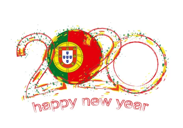Feliz Ano Novo 2020 com a bandeira de Portugal —  Vetores de Stock