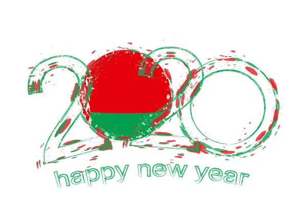 Bonne année 2020 avec le drapeau de Biélorussie — Image vectorielle