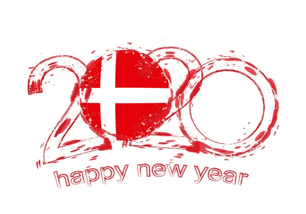 Gott nytt 2020 år med flagga av Danmark — Stock vektor