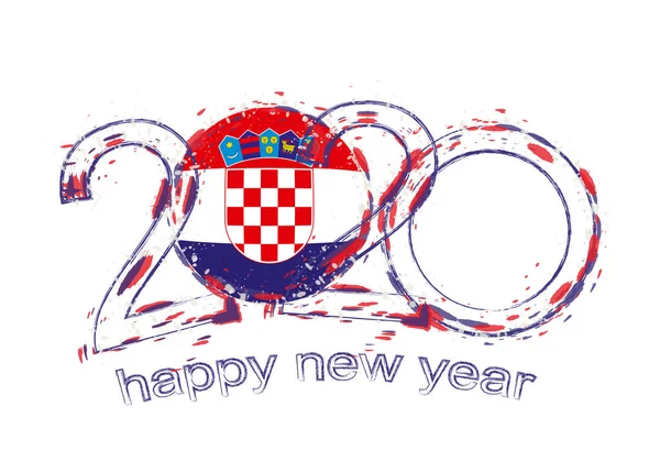 Gott nytt 2020 år med Kroatiens flagga. — Stock vektor