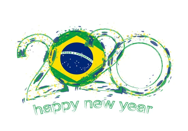 Frohes neues Jahr 2020 mit brasilianischer Flagge — Stockvektor