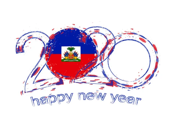 Feliz Año Nuevo 2020 con Bandera de Haiti — Vector de stock