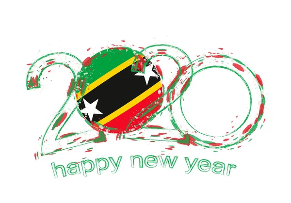 Feliz Ano Novo 2020 com a bandeira de São Cristóvão e Nevis . —  Vetores de Stock