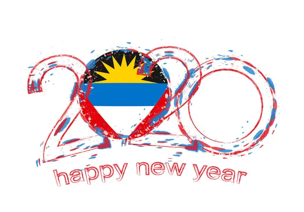 Feliz Año Nuevo 2020 con la bandera de Antigua y Barbuda . — Vector de stock