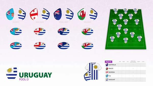 Set para equipo de rugby Uruguay . — Vector de stock